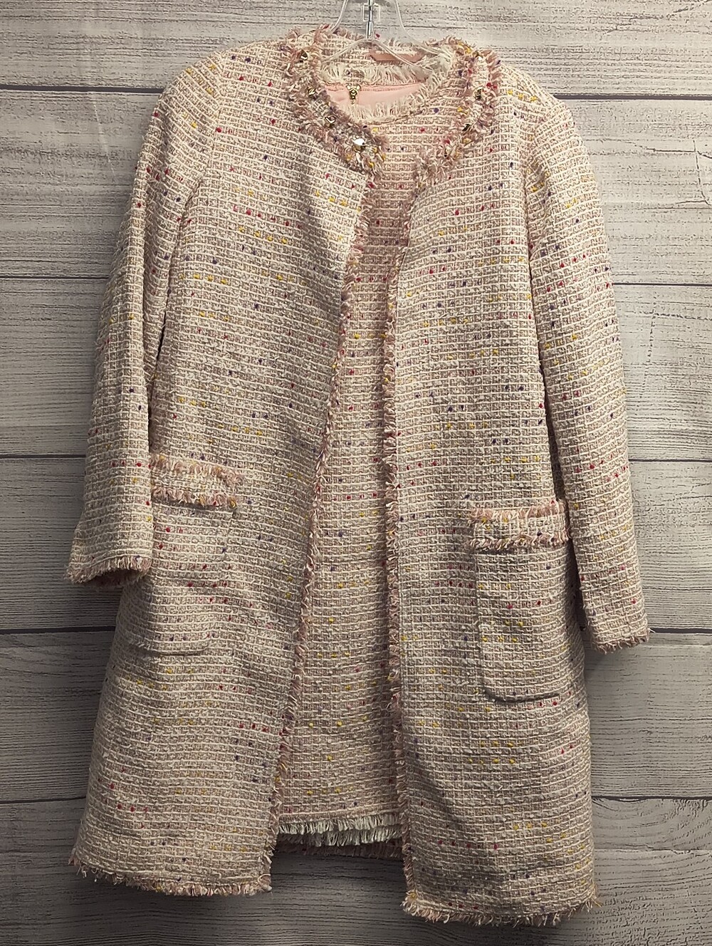Kate Spade Pink Multicolor Mainline Tweed Long Jacket Coat & Dress Size 2